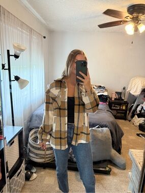 Women's Mustard Plaid Utility Shacket